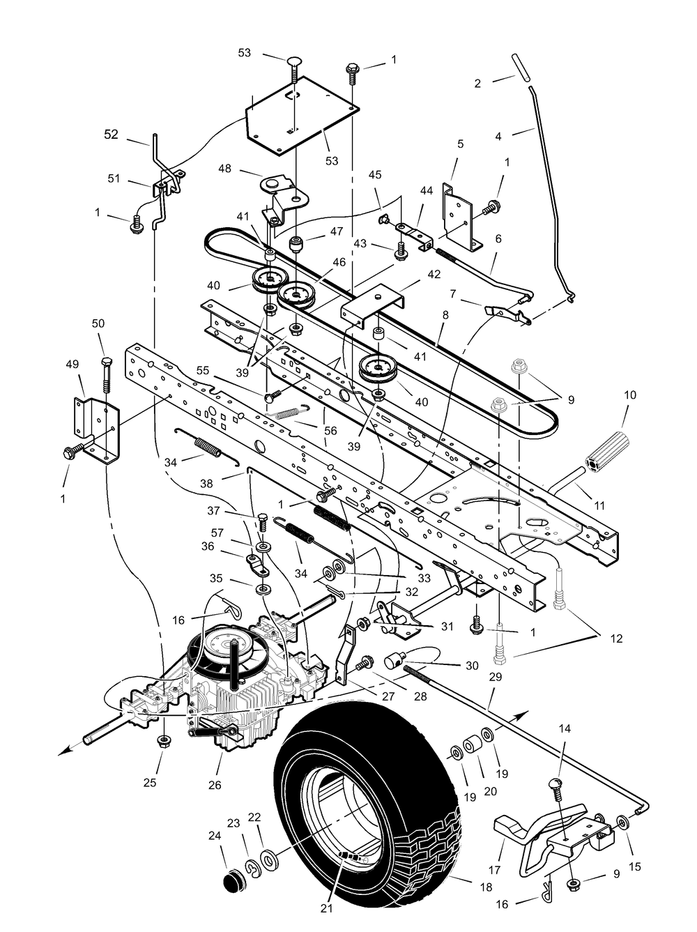 Drive Assembly Diagram and Parts List for 425600X31A 2003 Briggs and Stratton Lawn Tractor